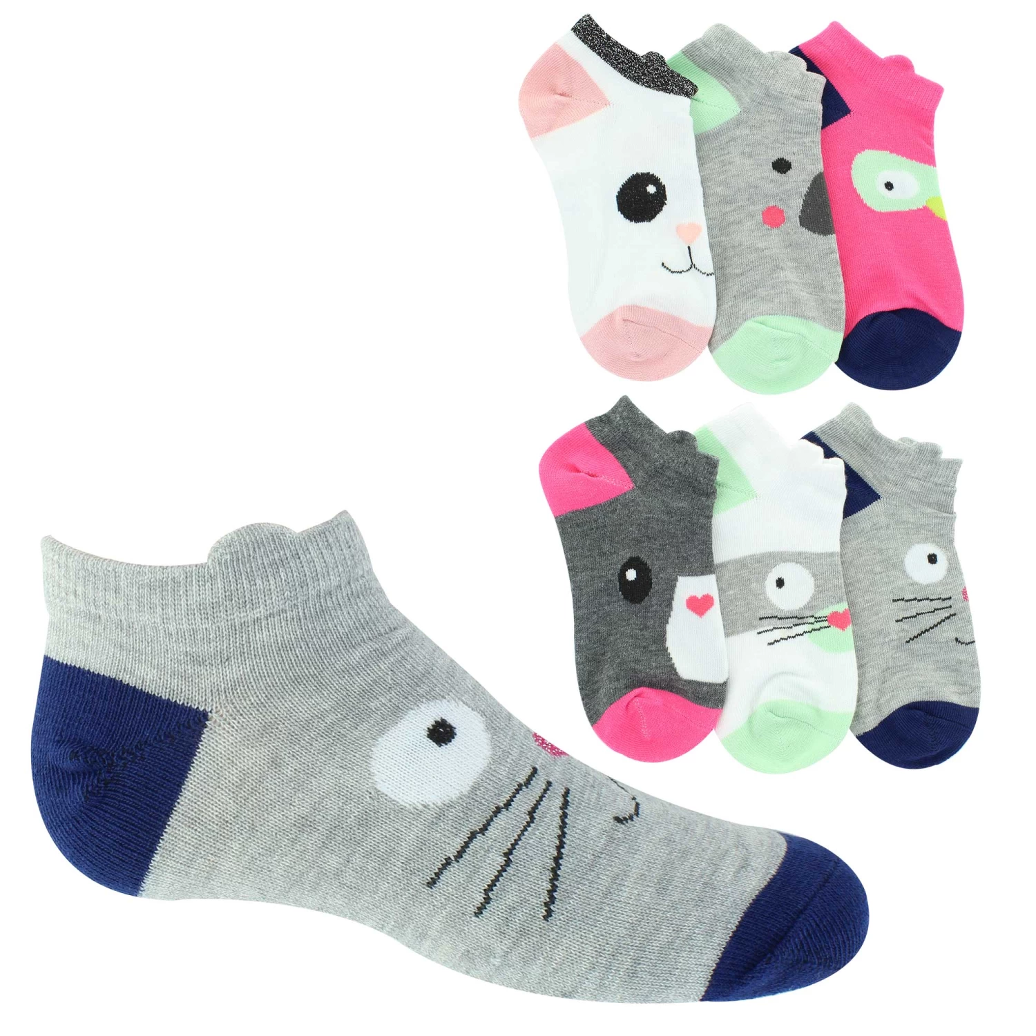 Girls' Dominique Nicole Animal Face 6-Pair Pack 1 Girls' Dominique Nicole Animal Face 6-Pair Pack