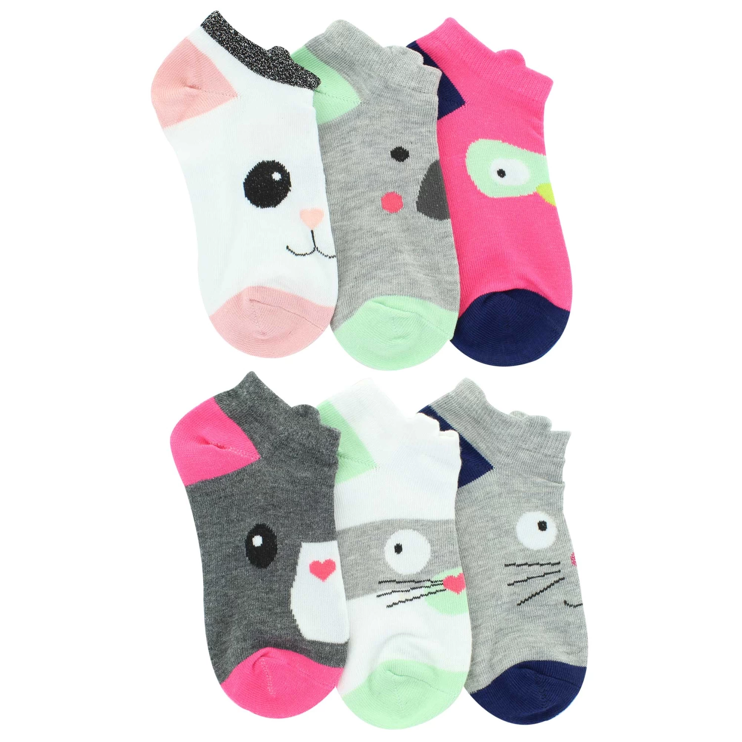 Girls' Dominique Nicole Animal Face 6-Pair Pack 2 Girls' Dominique Nicole Animal Face 6-Pair Pack - Image 2