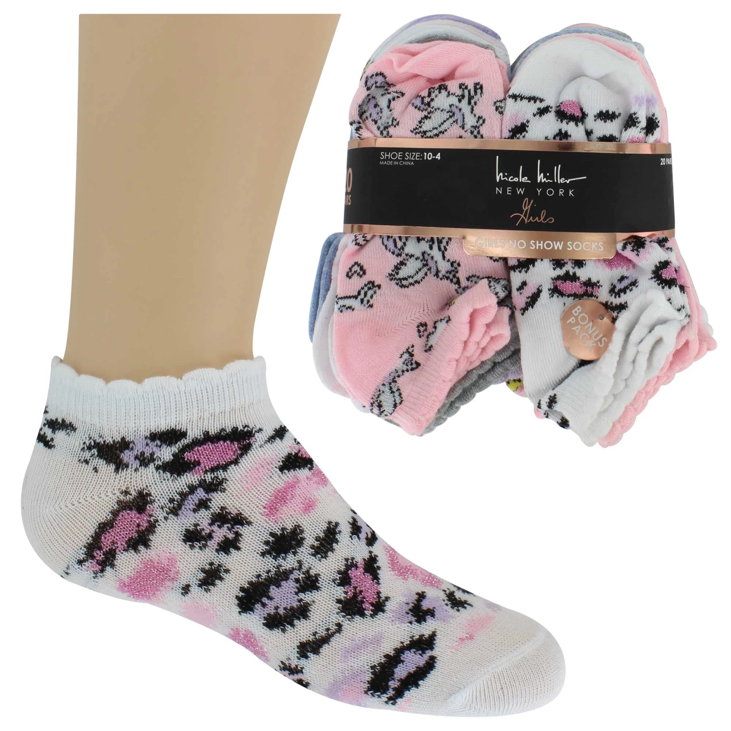 Girls' Nicole Miller No-Show 20-Pair Pack 1 Girls' Nicole Miller No-Show 20-Pair Pack