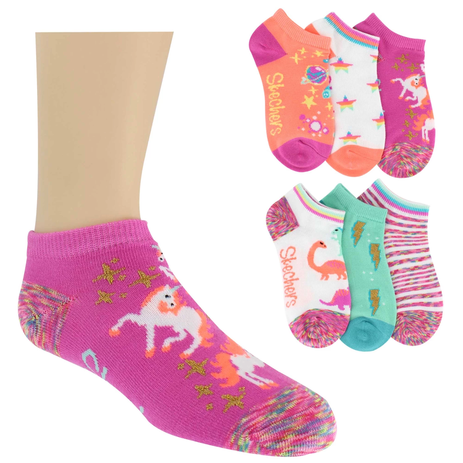 Kids' Skechers Unicorn No-Show 6-Pair Pack 1 Kids' Skechers Unicorn No-Show 6-Pair Pack