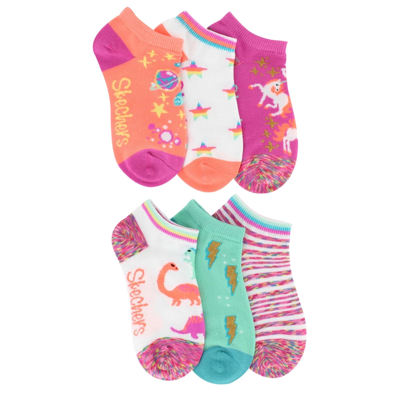 Kids' Skechers Unicorn No-Show 6-Pair Pack 2 Kids' Skechers Unicorn No-Show 6-Pair Pack - Image 2