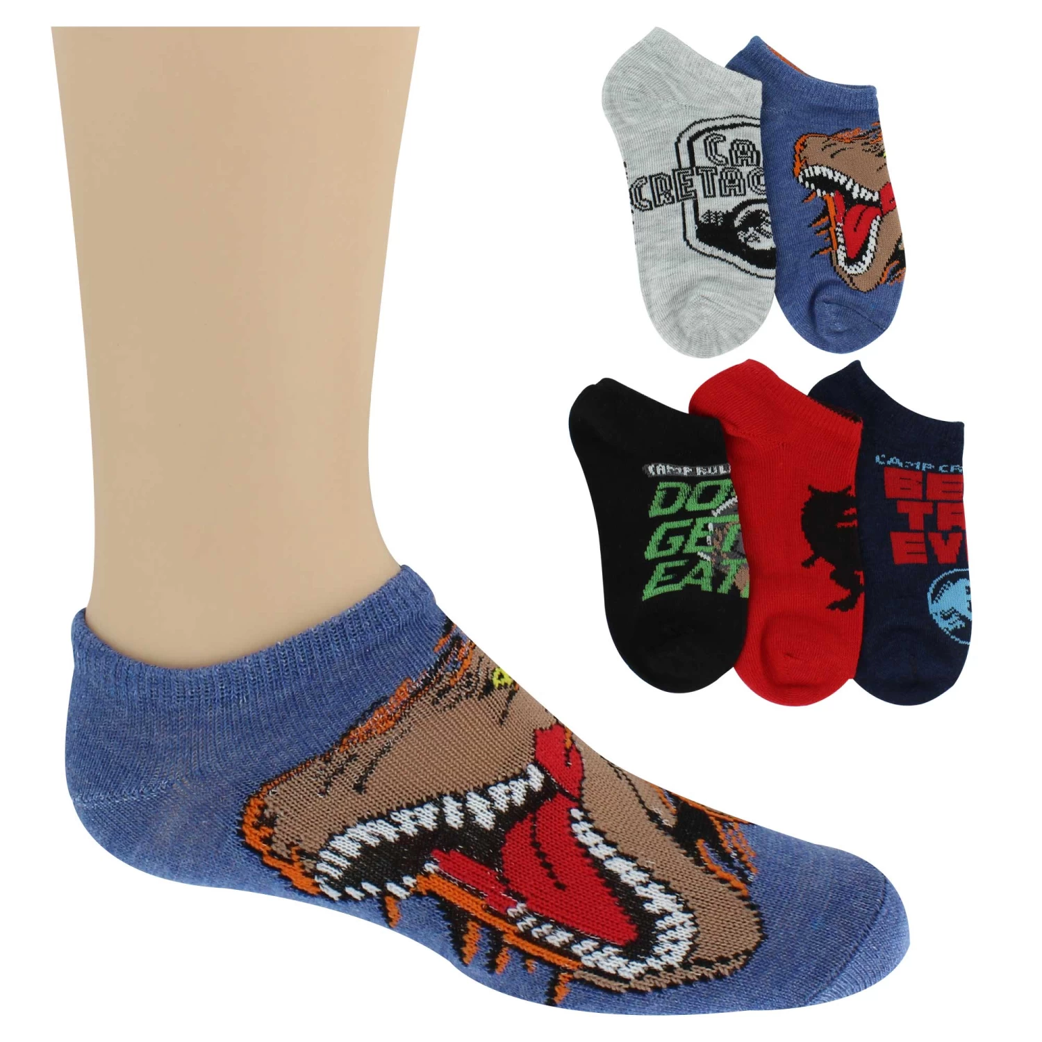 Kids' Jurassic World No-Show 5-Pair Pack 1 Kids' Jurassic World No-Show 5-Pair Pack