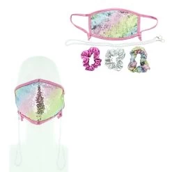 Kids' Sequin Face Mask, Strap And Scrunchie Set
