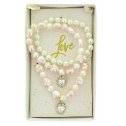Love Faux-Pearl Necklace And Bracelet Set